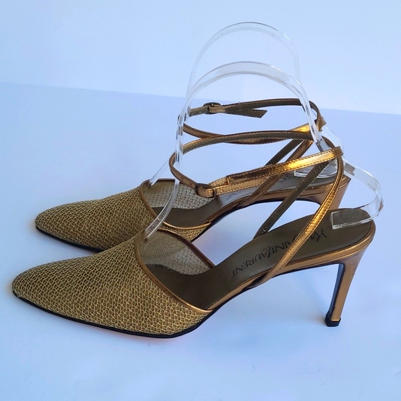 Yves Saint Laurent Shoes - Yves Saint Laurent Gold Vintage 90s Slingback Kitten Heel Pumps
